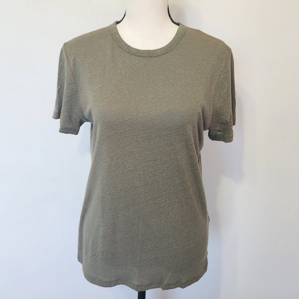 The a&f Summer Linen Blend Shirt Tee Soft Cool Breathable Natural Army Green XS